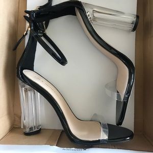 Custom Clear Black Peep Toe Ankle Strap